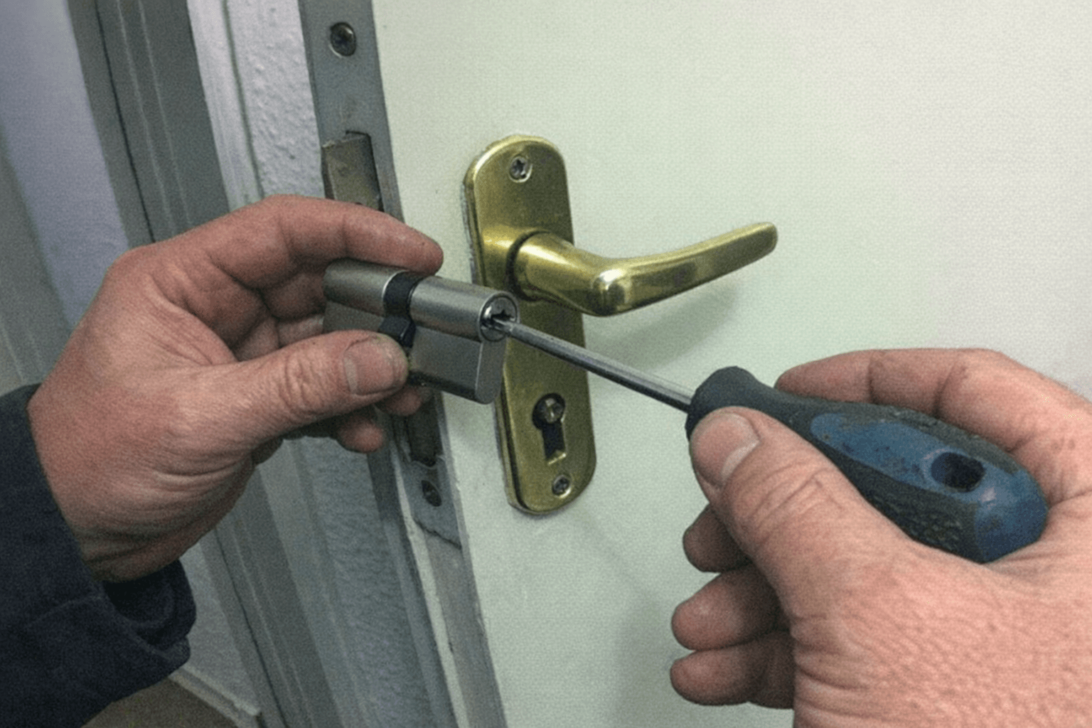 Auswechseln eines metallischen Profilzylinders mit Werkzeug